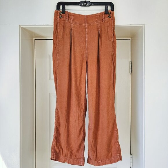American Eagle Orange Wide Leg Trousers Pants High Waisted Rust Linen Women's 10 - Picture 2 of 10